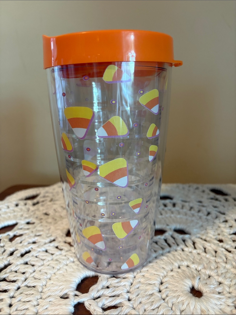 Candy Corn Travel 16 oz Tumbler with Orange Lid NEW